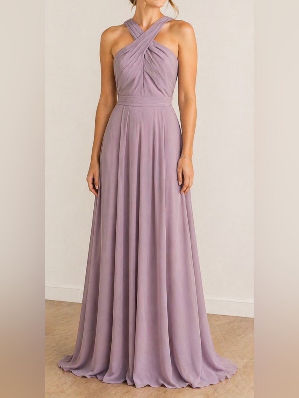Kennedy Blue Women Size 4 Mauve Pink Bridesmaid Dress Halter High Neck Maxi Gown